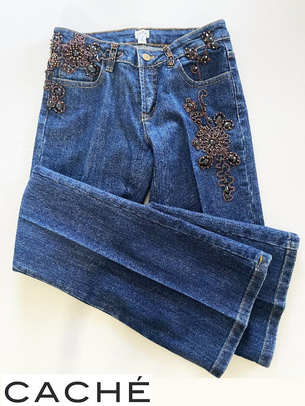 Cache Vintage Y2K Women's Jeans | Dark Denim Embellished w/Jewels | EUC | Size 2